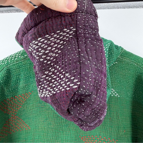 Kantha Bae Kelly Green Quilted Oversized Relaxed Hoodie Top Free Size (One Size) - Picture 8 of 8